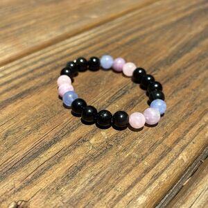 Elegant Black and Pastel Beaded Bracelet BI PRIDE black obsidian 6”
